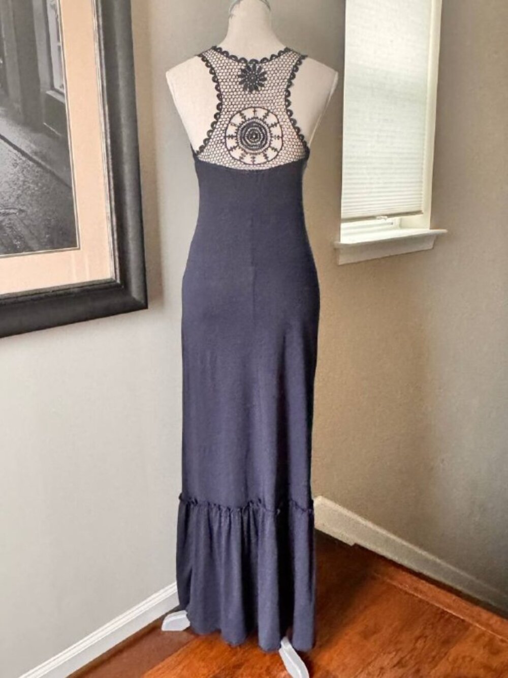 AS U WISH Stunning Stretchy Boho Jersey Dress in Navy Blue - Size Small